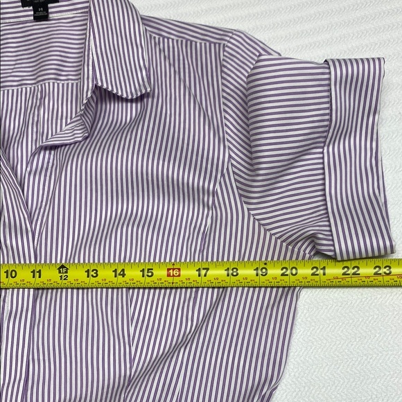 Ann Taylor Shirt Button Down Cuffed Sleeves Striped Tailored Purple Size 14 - Picture 5 of 14